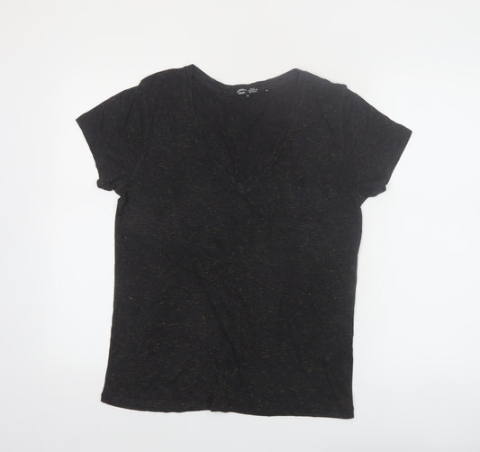 Superdry Women's Black V-Neck Short Sleeve Jersey T-Shirt Size 8