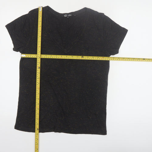 Superdry Women's Black V-Neck Short Sleeve Jersey T-Shirt Size 8