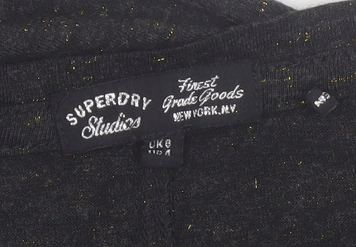 Superdry Women's Black V-Neck Short Sleeve Jersey T-Shirt Size 8