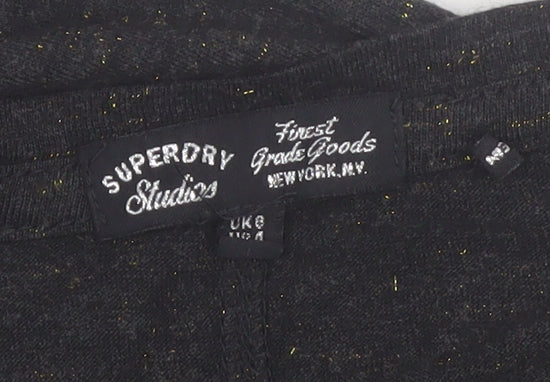 Superdry Women's Black V-Neck Short Sleeve Jersey T-Shirt Size 8