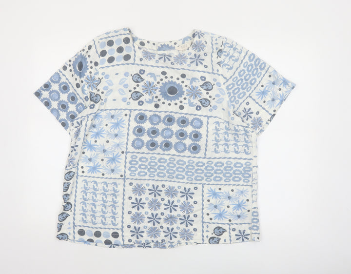 Next Women's Blue Floral Short Sleeve Tunic Blouse Size 16