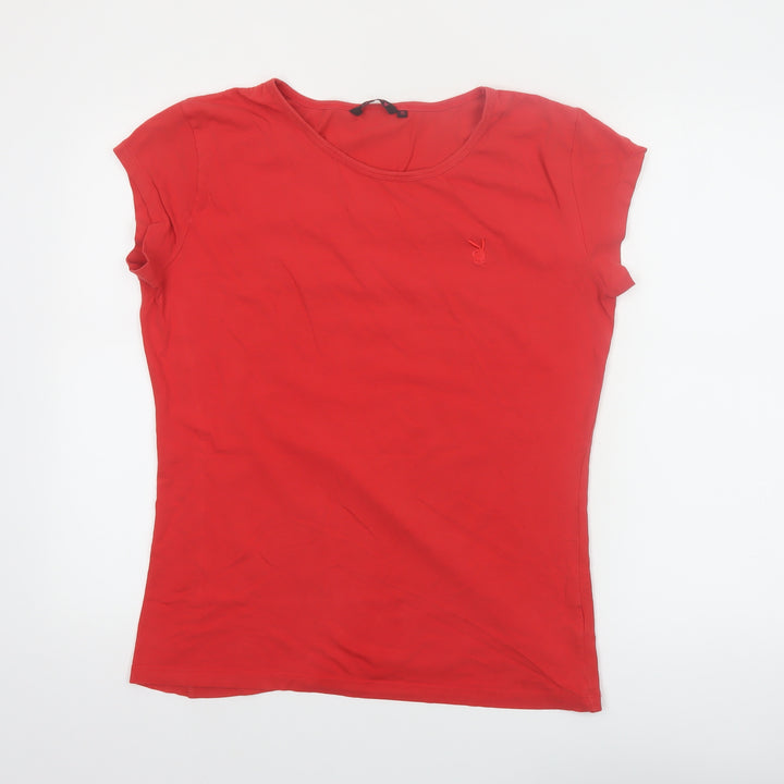 Playboy Womens Red Slim Fit Short Sleeve Stretch Cotton T-Shirt Size 16