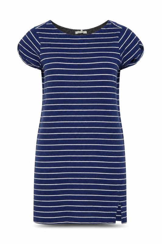Front view of White Stuff Women’s Blue Striped Cotton T-Shirt Dress UK 12