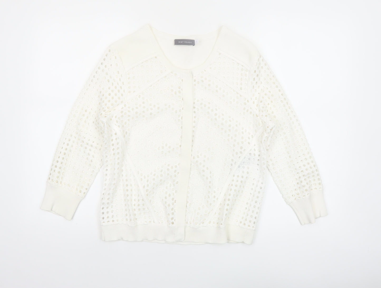 Mint Velvet Women White Size 10 Open Knit Cotton Cardigan