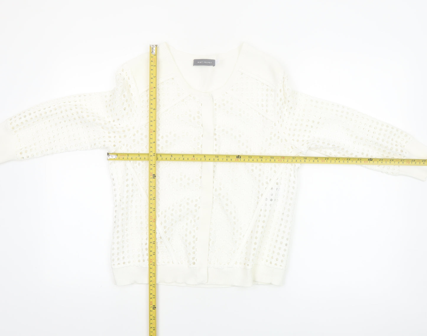 Mint Velvet Women White Size 10 Open Knit Cotton Cardigan