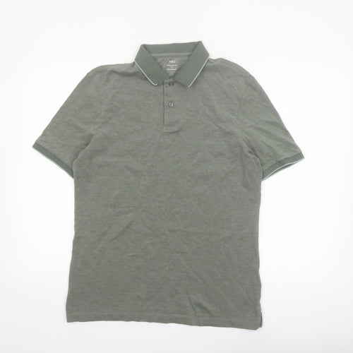 Marks and Spencer Men's Green Regular Fit Polo Shirt M