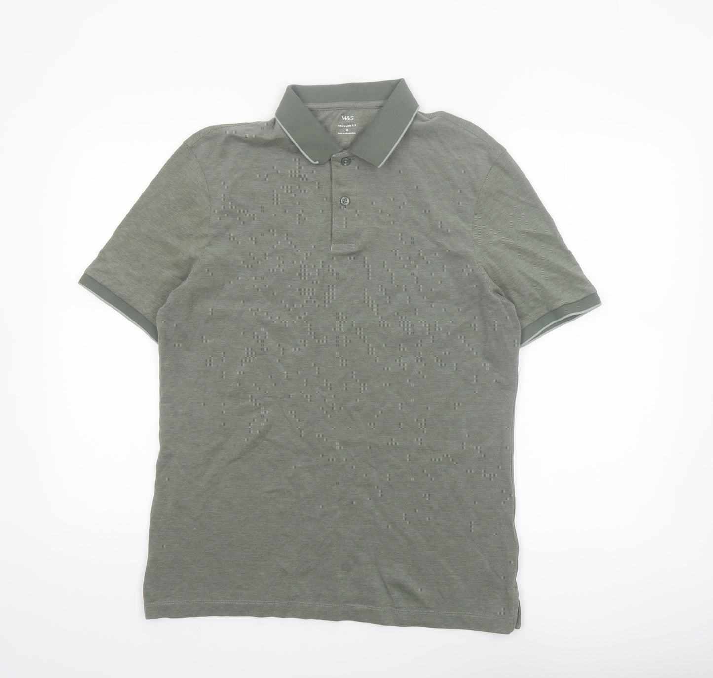 Marks and Spencer Men's Green Regular Fit Polo Shirt M