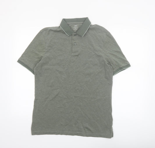 Marks and Spencer Men's Green Regular Fit Polo Shirt M