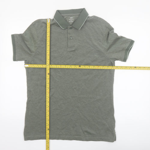 Marks and Spencer Men's Green Regular Fit Polo Shirt M
