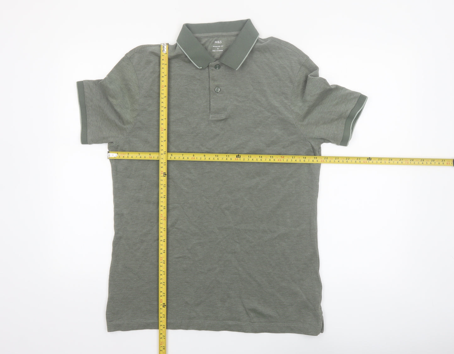 Marks and Spencer Men's Green Regular Fit Polo Shirt M