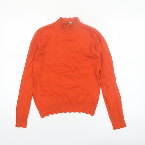 Oasis Womens Orange Mock Neck Long Sleeve Cotton Knit Jumper XS