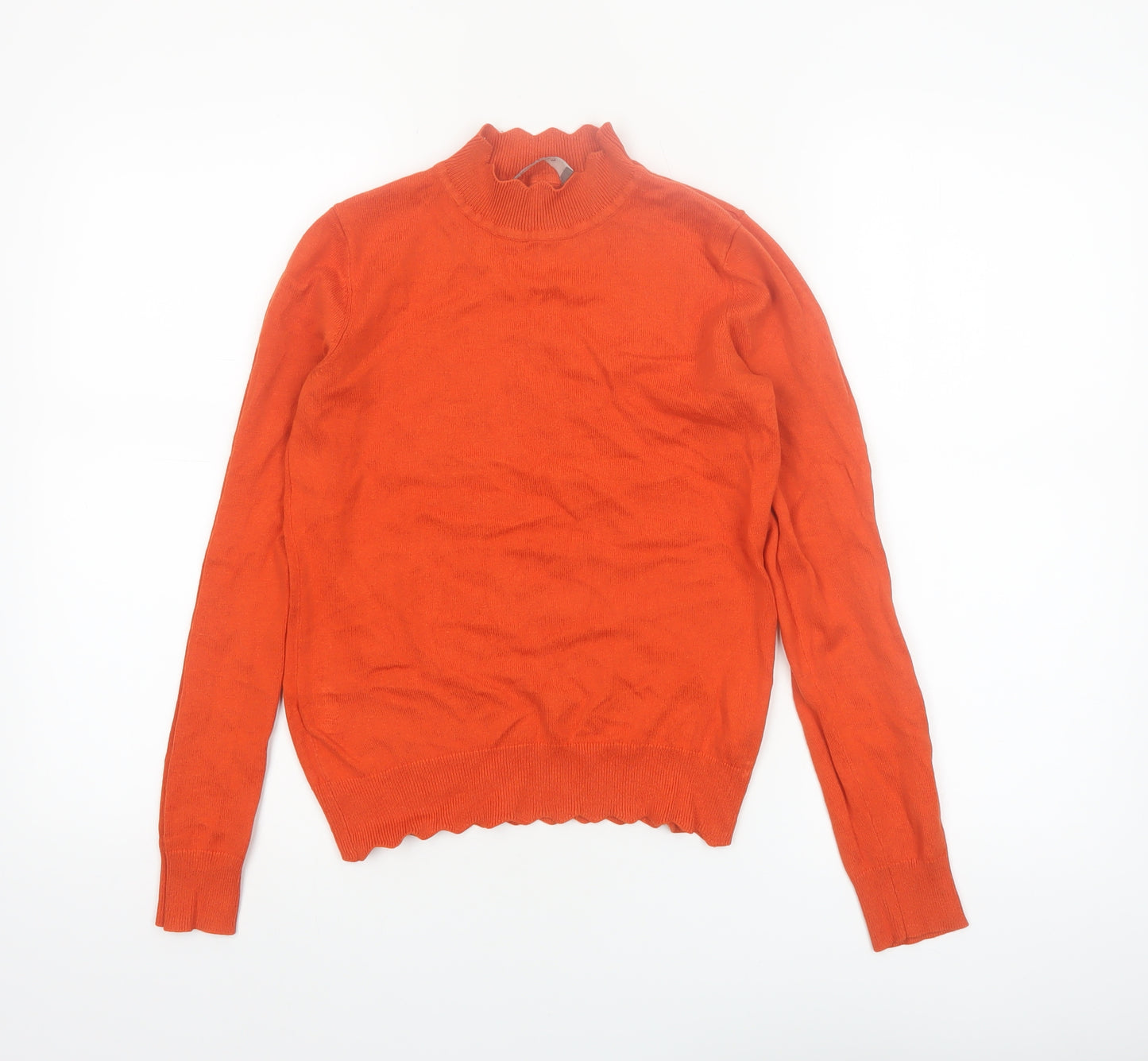 Oasis Womens Orange Mock Neck Long Sleeve Cotton Knit Jumper XS