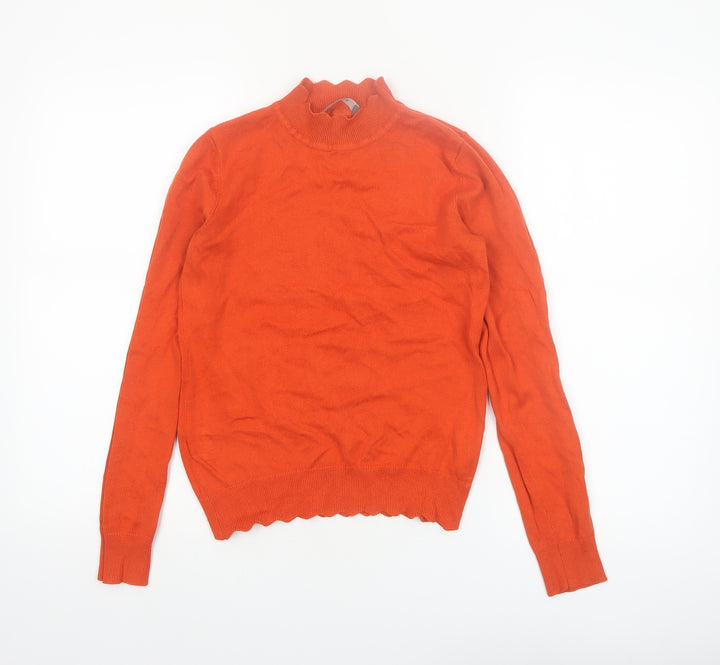Oasis Womens Orange Mock Neck Long Sleeve Cotton Knit Jumper XS