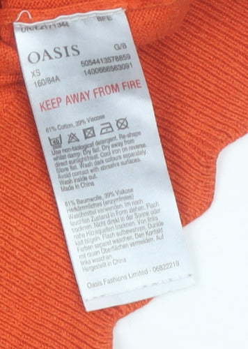 Oasis Womens Orange Mock Neck Long Sleeve Cotton Knit Jumper XS