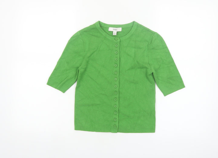 Marks and Spencer Women's Green XS Button-Up Knit Top