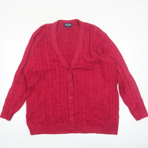 Lands' End Women's Red Cable-Knit Cotton Cardigan Size M