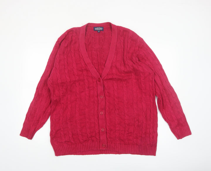 Lands' End Women's Red Cable-Knit Cotton Cardigan Size M