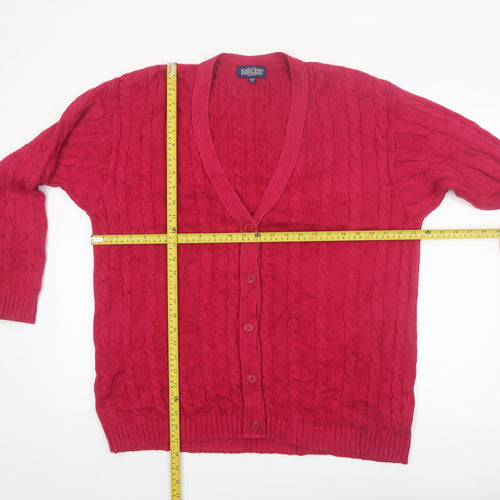 Lands' End Women's Red Cable-Knit Cotton Cardigan Size M