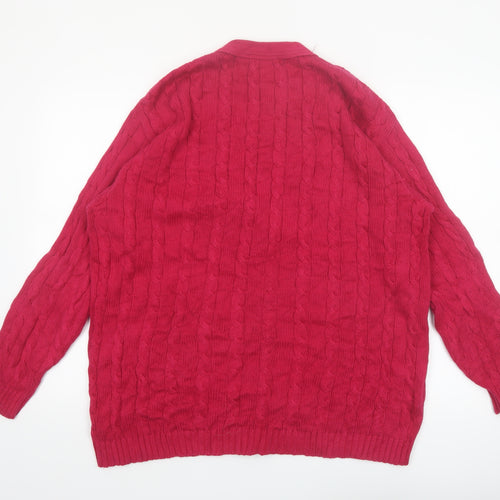 Lands' End Women's Red Cable-Knit Cotton Cardigan Size M