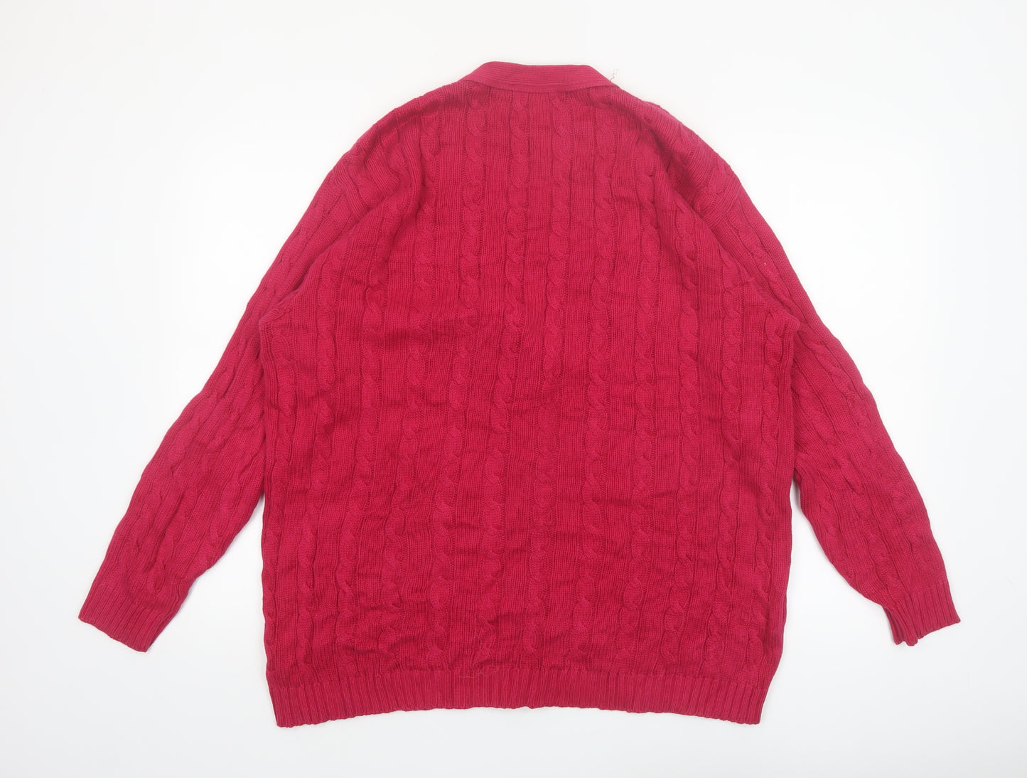 Lands' End Women's Red Cable-Knit Cotton Cardigan Size M