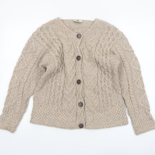 Carraig Donn Womens Beige Cable-Knit Cardigan Medium Merino Wool