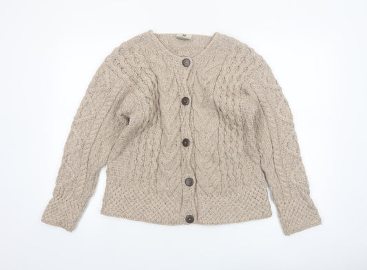 Carraig Donn Womens Beige Cable-Knit Cardigan Medium Merino Wool