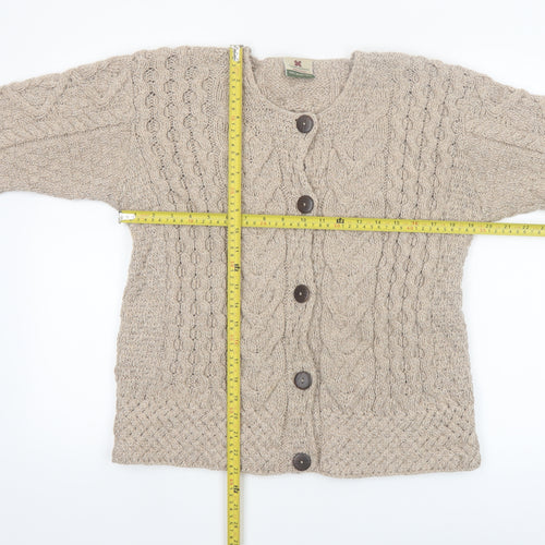 Carraig Donn Womens Beige Cable-Knit Cardigan Medium Merino Wool