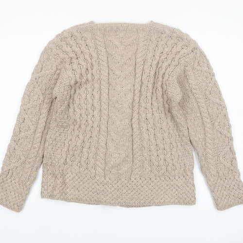 Carraig Donn Womens Beige Cable-Knit Cardigan Medium Merino Wool