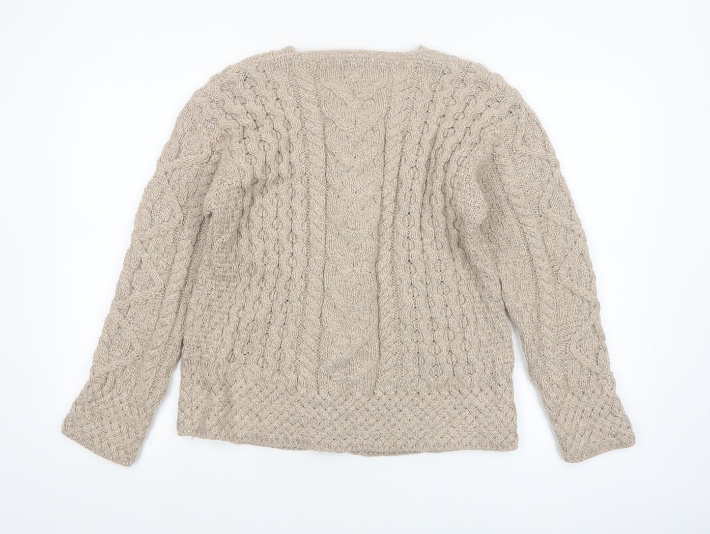 Carraig Donn Womens Beige Cable-Knit Cardigan Medium Merino Wool