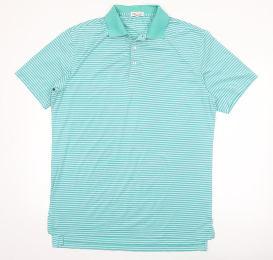 Peter Millar Men's Blue Striped Performance Polo Shirt M