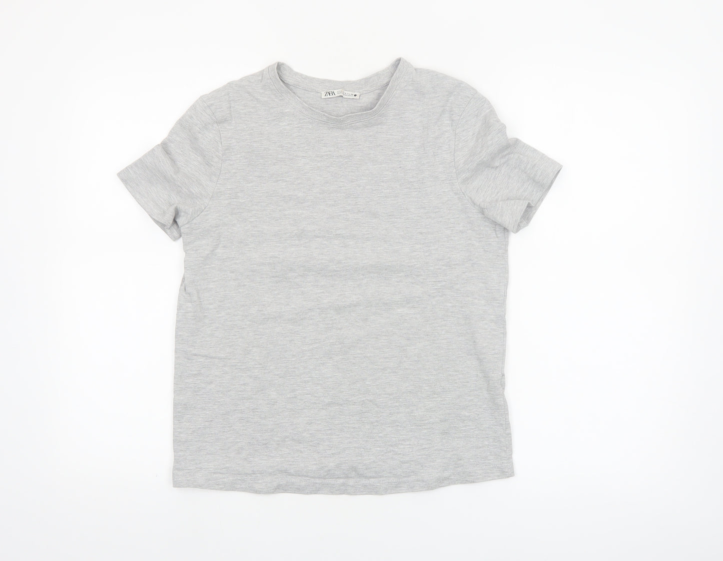 Zara Women Grey Basic Short Sleeve Cotton T-Shirt Size S