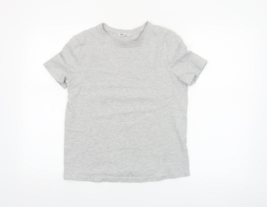 Zara Women Grey Basic Short Sleeve Cotton T-Shirt Size S