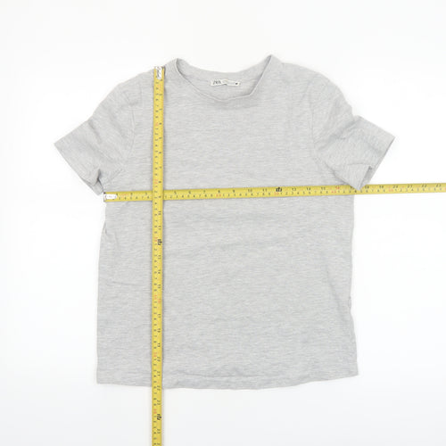 Zara Women Grey Basic Short Sleeve Cotton T-Shirt Size S