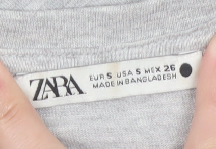 Zara Women Grey Basic Short Sleeve Cotton T-Shirt Size S