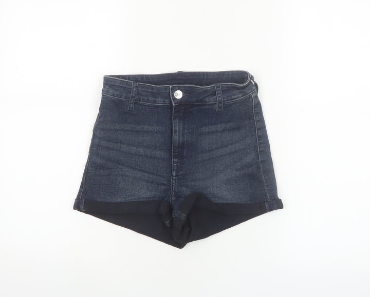 H&M Divided Women's Blue Denim High Rise Stretch Hot Pants Shorts Size 10