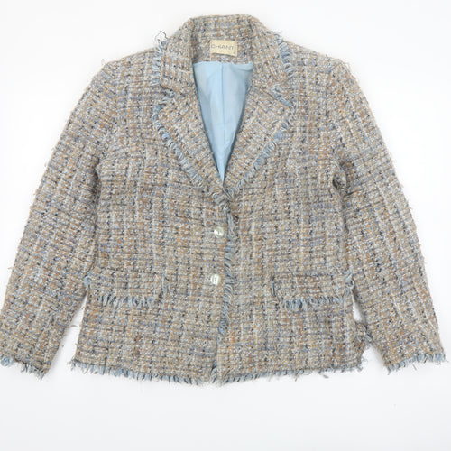 Chianti Women's Beige Blue Tweed Single-Breasted Blazer Size 14