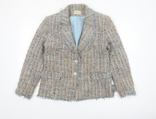 Chianti Women's Beige Blue Tweed Single-Breasted Blazer Size 14