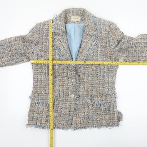 Chianti Women's Beige Blue Tweed Single-Breasted Blazer Size 14
