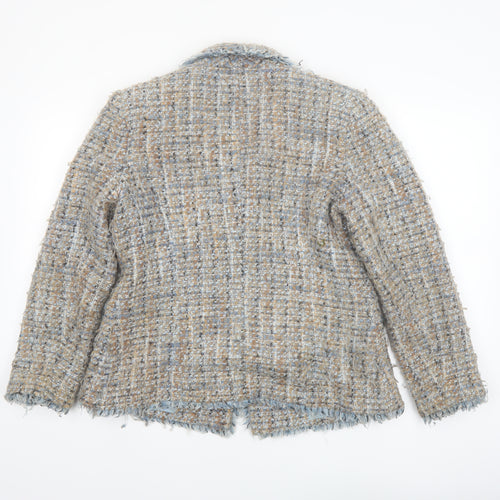 Chianti Women's Beige Blue Tweed Single-Breasted Blazer Size 14