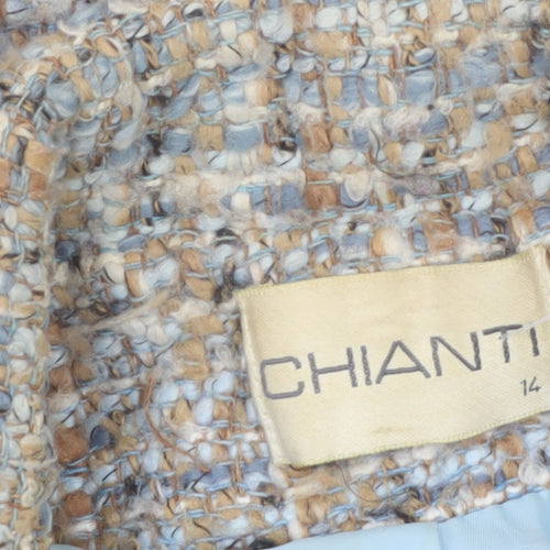 Chianti Women's Beige Blue Tweed Single-Breasted Blazer Size 14