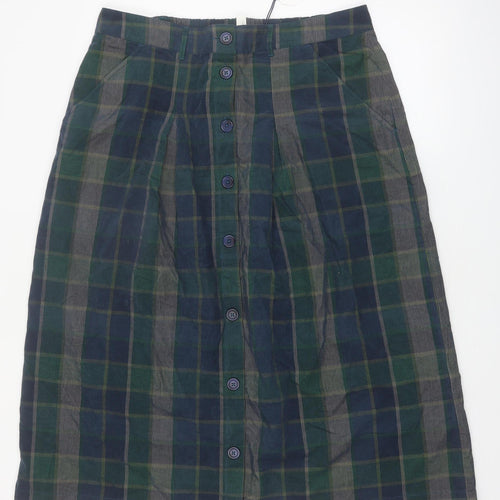 Seasalt Cornwall Women's Green Check A-Line Midi Cotton Skirt UK 16