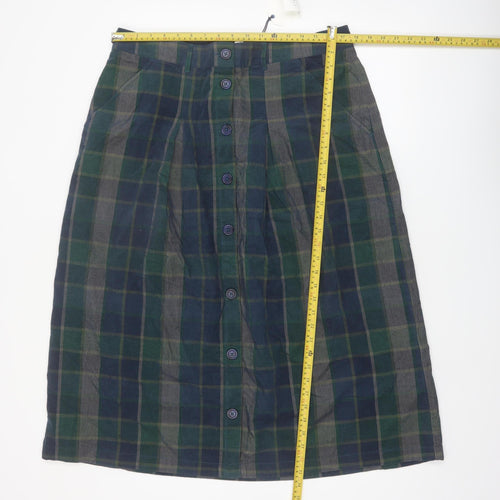 Seasalt Cornwall Women's Green Check A-Line Midi Cotton Skirt UK 16