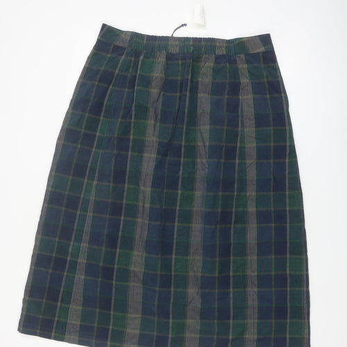 Seasalt Cornwall Women's Green Check A-Line Midi Cotton Skirt UK 16
