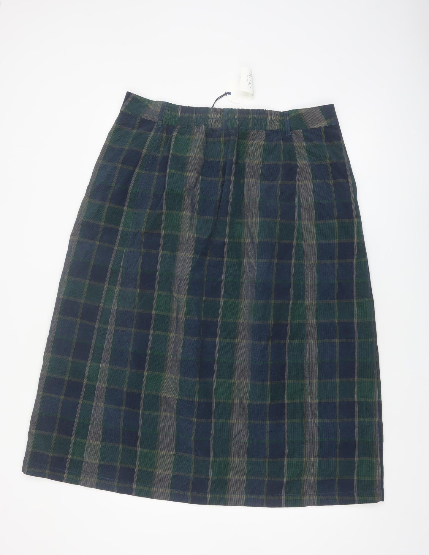 Seasalt Cornwall Women's Green Check A-Line Midi Cotton Skirt UK 16