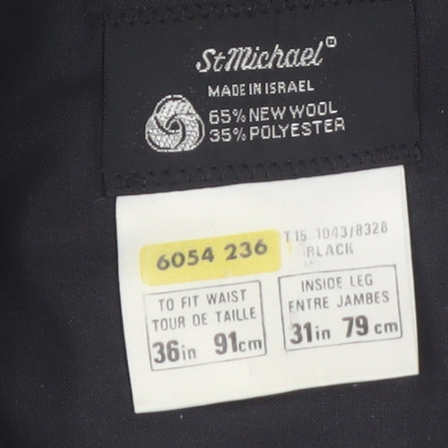 Marks and Spencer St Michael Men’s Black 36x31 Wool Blend Pleated Dress Pants