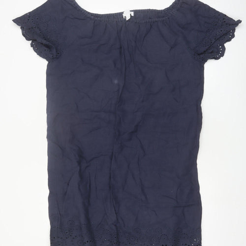 The White Company Women’s Blue Linen Embroidered Shift Dress Size 16