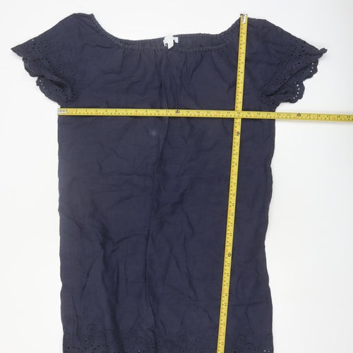 The White Company Women’s Blue Linen Embroidered Shift Dress Size 16