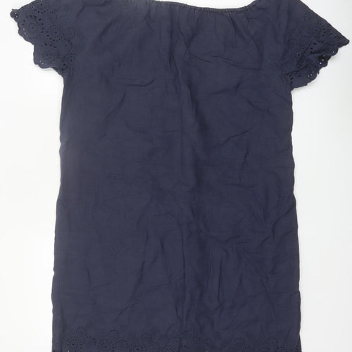 The White Company Women’s Blue Linen Embroidered Shift Dress Size 16