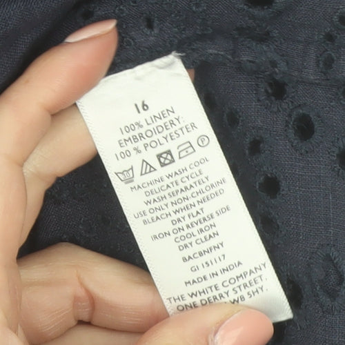 The White Company Women’s Blue Linen Embroidered Shift Dress Size 16