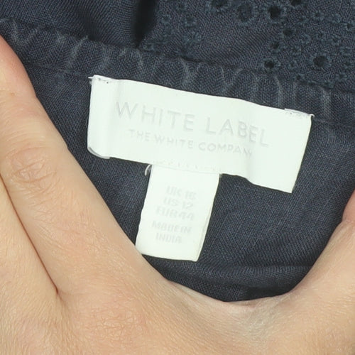 The White Company Women’s Blue Linen Embroidered Shift Dress Size 16